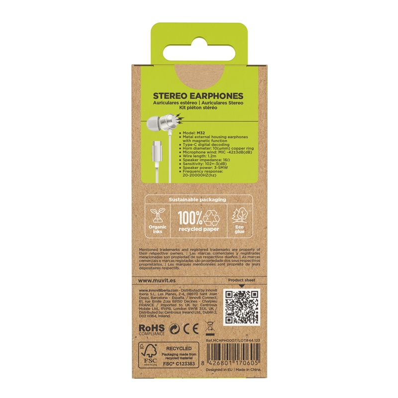 muvit for change Stereo magnetic earphones M32 Type C white