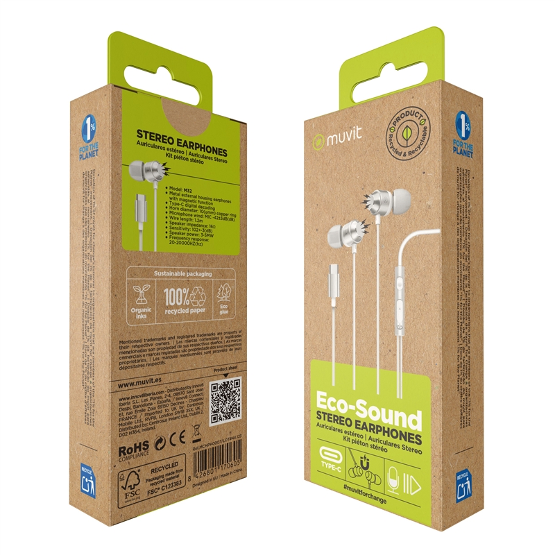 muvit for change Stereo magnetic earphones M32 Type C white