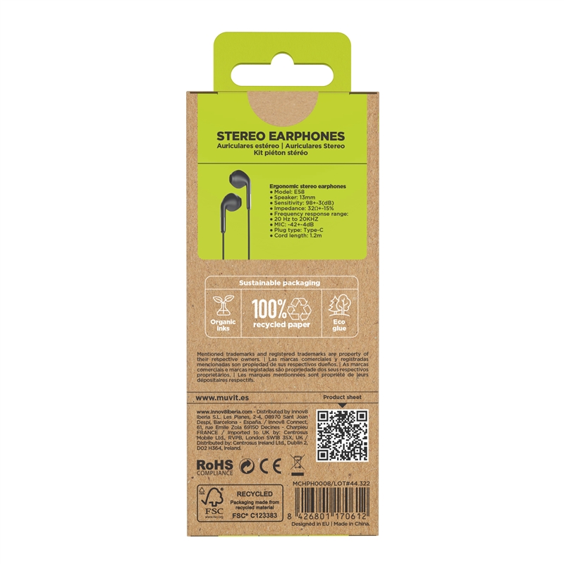 muvit for change stereo earphones E58 Type C black