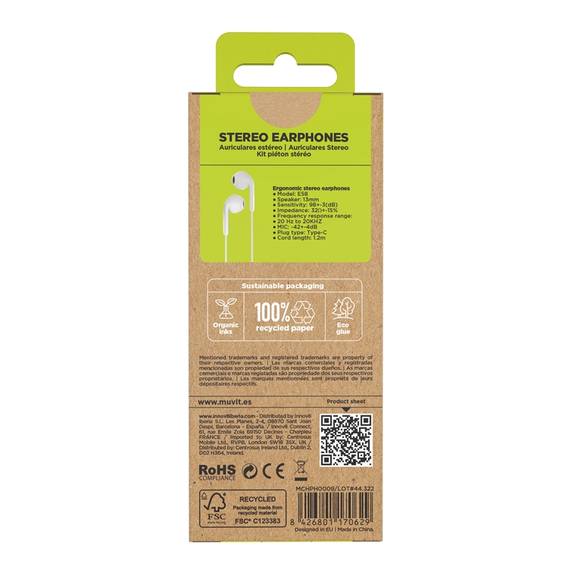 muvit for change stereo earphones E58 Type C white