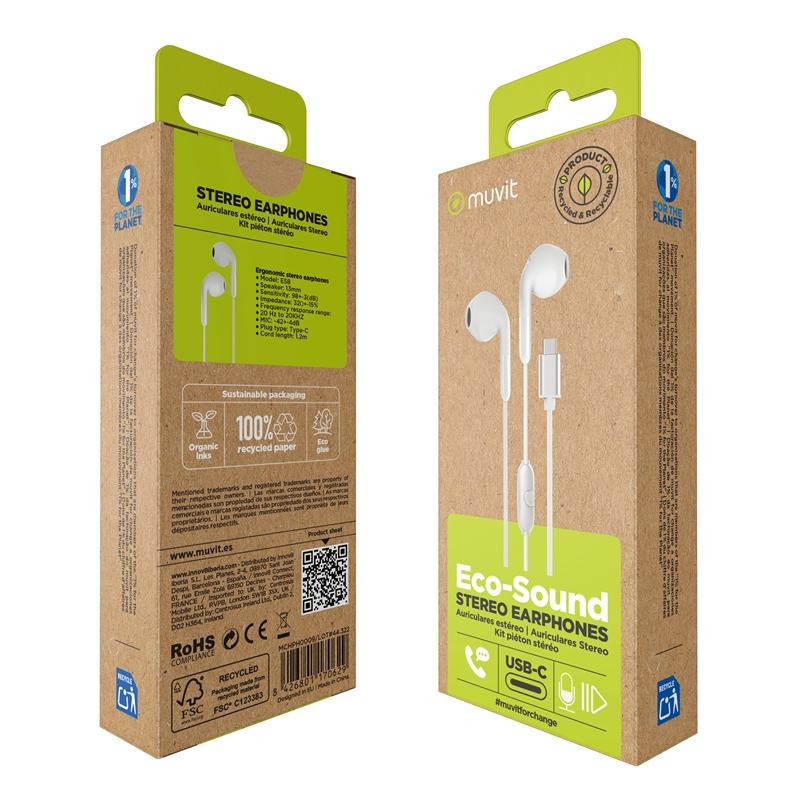 muvit for change stereo earphones E58 Type C white