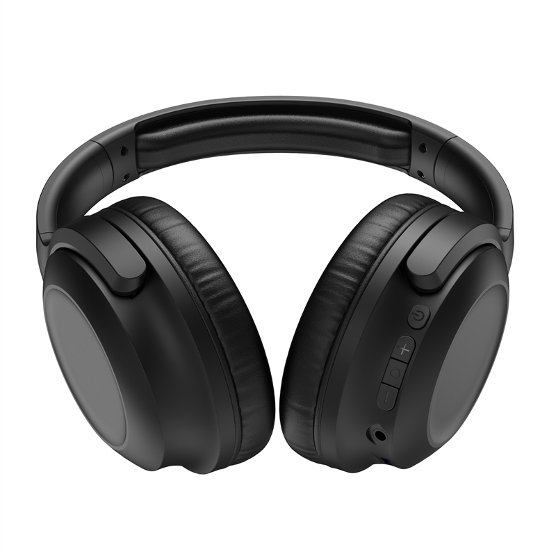 muvit for change foldable ANC stereo headphones with active noise cancellation, adapters and travel pouch black