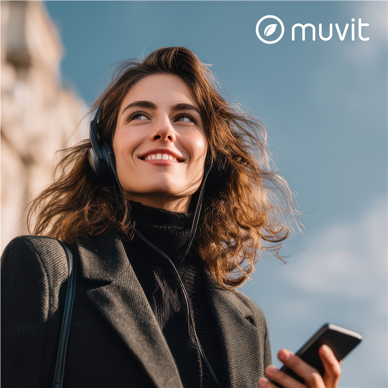 muvit for change foldable ANC stereo headphones with active noise cancellation, adapters and travel pouch black