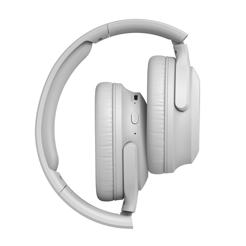 muvit for change foldable ANC stereo headphones with active noise cancellation, adapters and travel pouch white