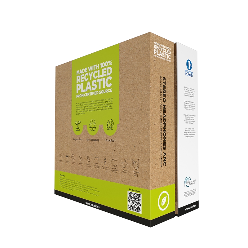 muvit for change foldable ANC stereo headphones with active noise cancellation, adapters and travel pouch white