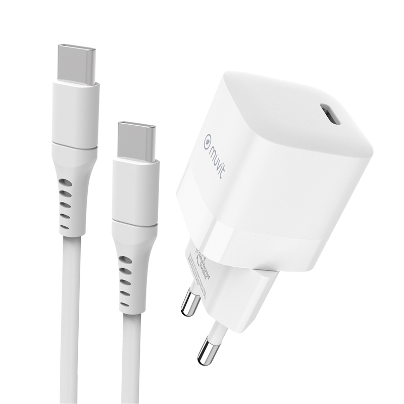 muvit for change Pack wall charger Type C PD 30W + cable type C to type C 3A 1,2m white