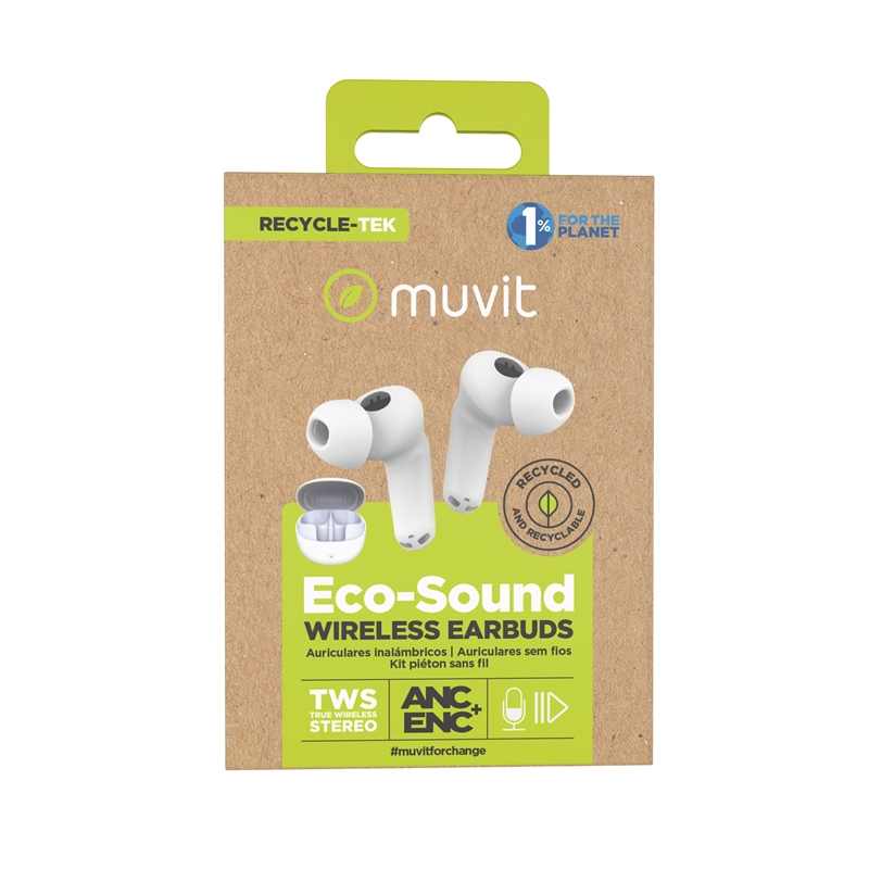 muvit for change true wireless stereo earphones ANC+ENC white