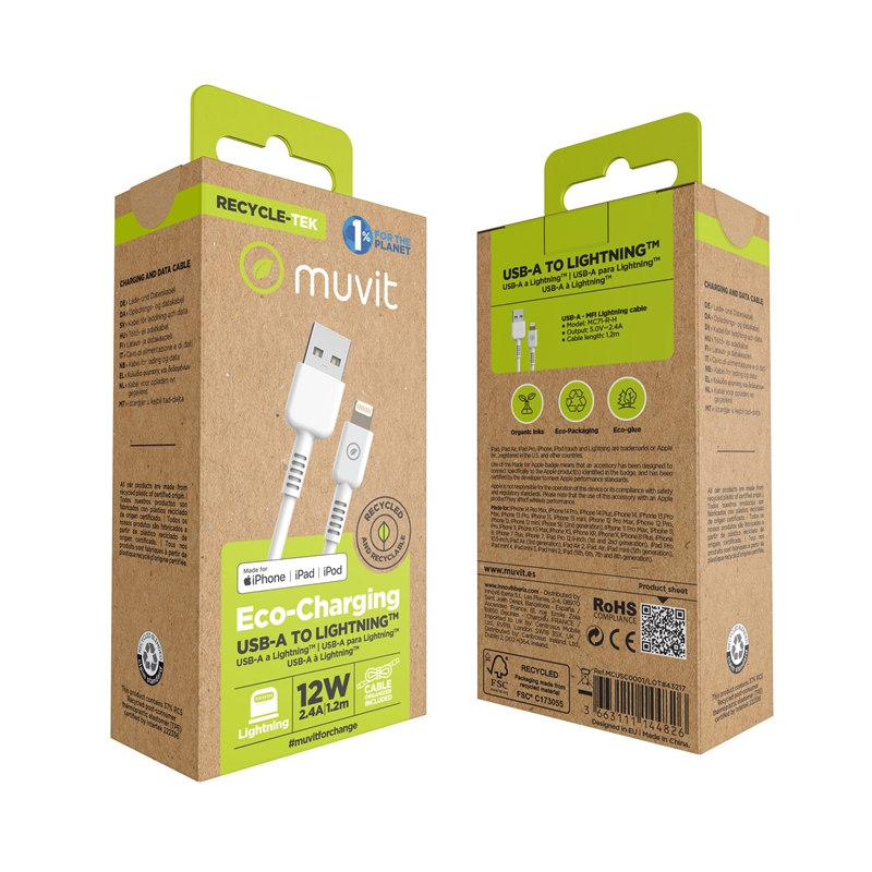 muvit for change USB to Lightning MFI cable 2,4A/12W 1,2m white