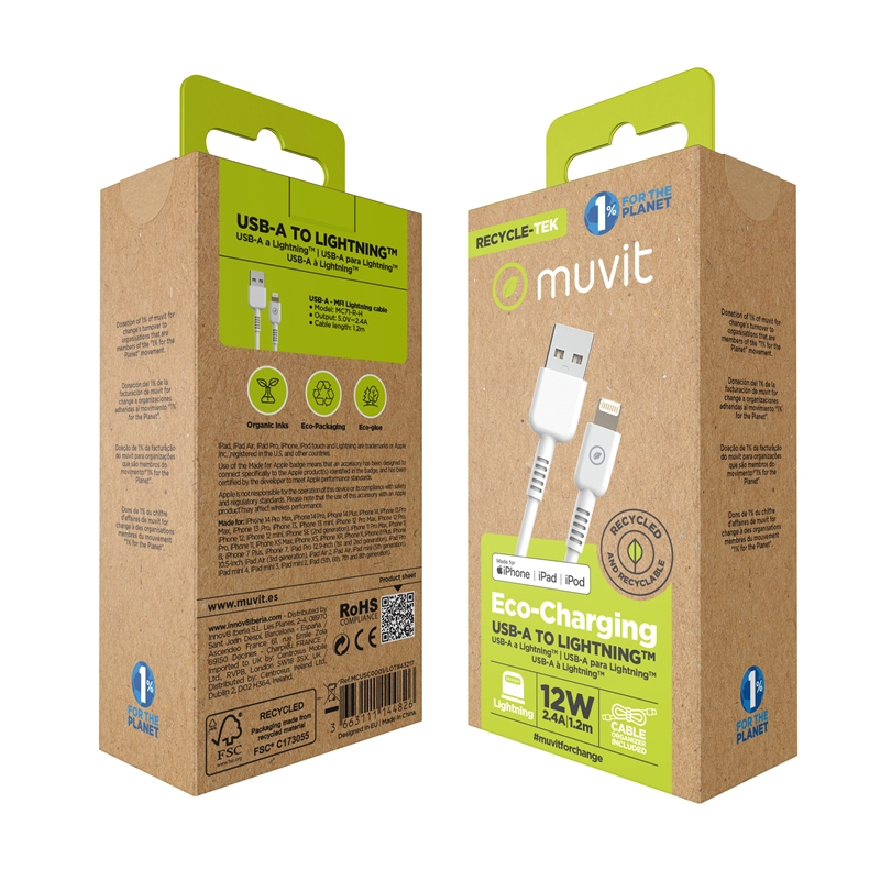muvit for change USB to Lightning MFI cable 2,4A/12W 1,2m white