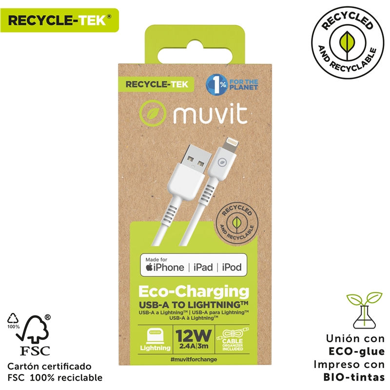 muvit for change USB to Lightning MFI cable 2,4A/12W 3m white