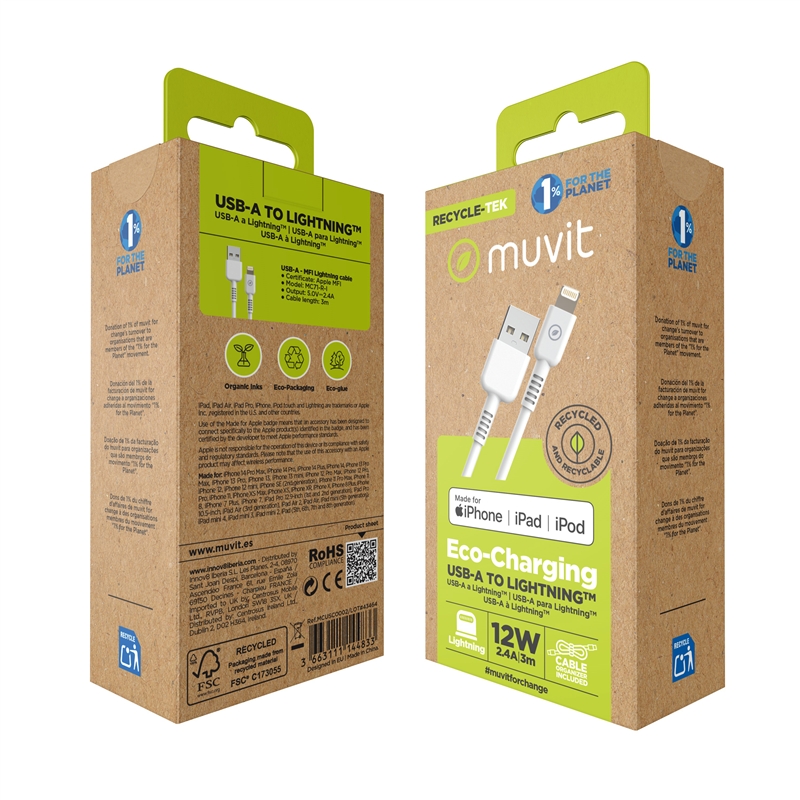 muvit for change USB to Lightning MFI cable 2,4A/12W 3m white