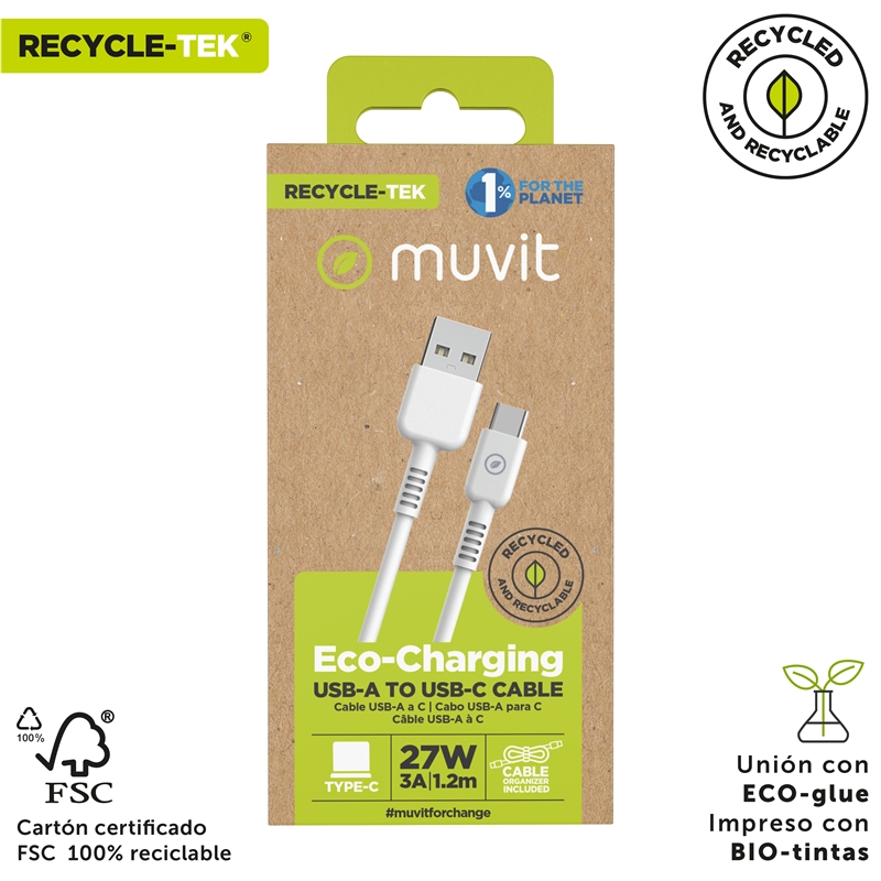 muvit for change USB to Type C cable 3A/60W 1.2m white