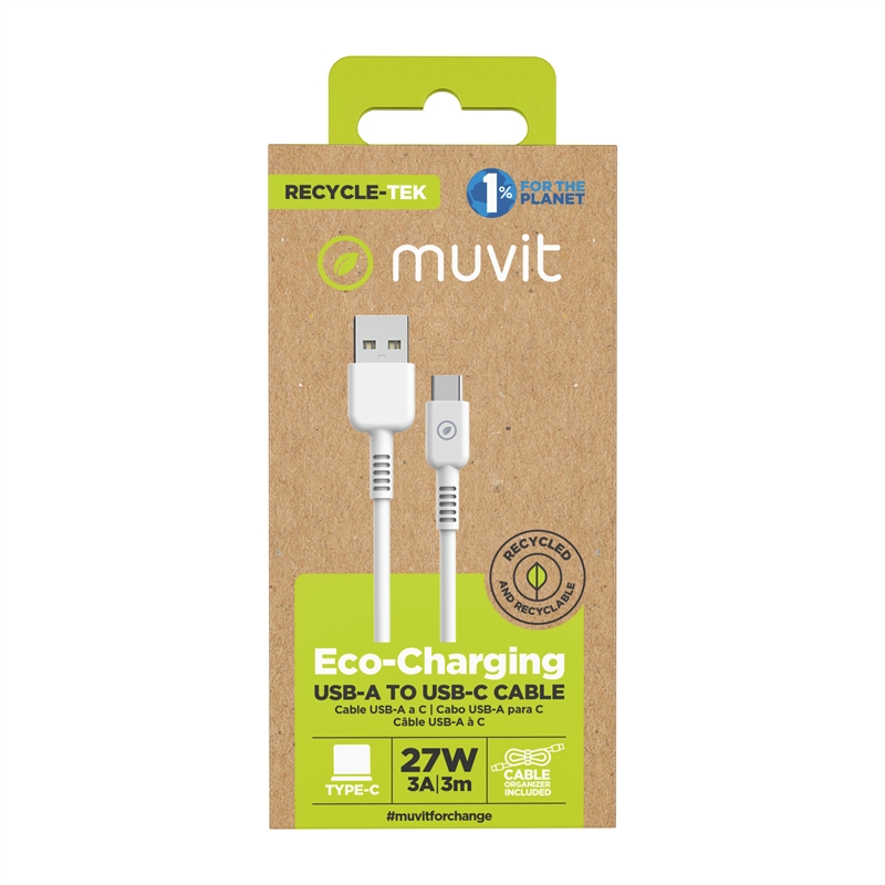 muvit for change USB to Type C/60W 3A 3m cable white