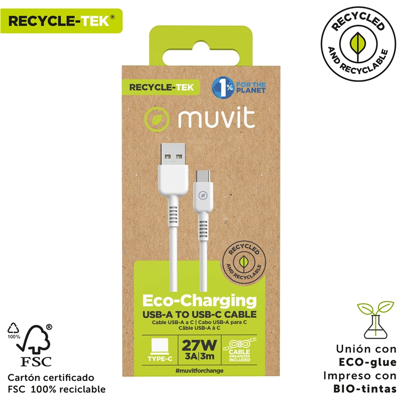 muvit for change USB to Type C/60W 3A 3m cable white
