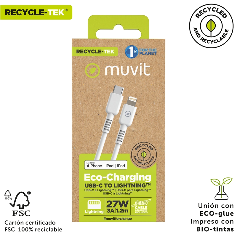 muvit for change Type C to Lightning MFI cable 3A/27W 1,2m  white