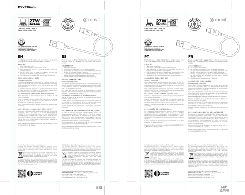 muvit for change USB to Type C cable 3A/60W 1.2m black