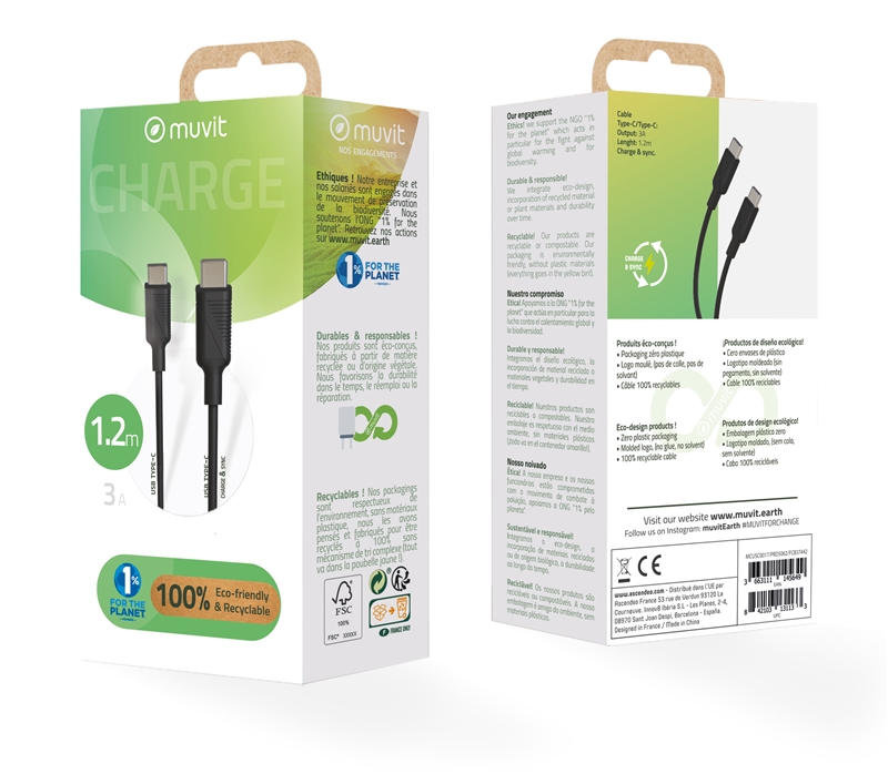muvit for change Type C to Type C cable 3A/60W 1.2m black
