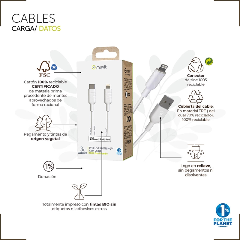 muvit for change USB to Micro USB cable 2,4A/10W 0,2m black