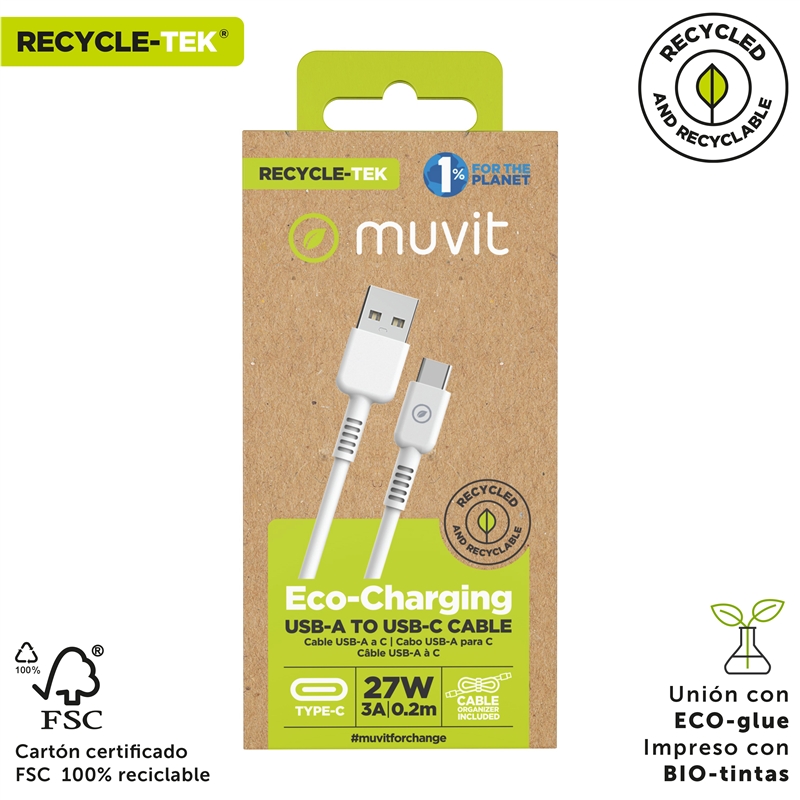 muvit for change USB to Type C cable 3A/60W 0.2m white