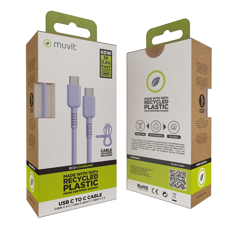 muvit for change Type C to Type C cable 3A/60W 3A/60W 0.2m  lavender