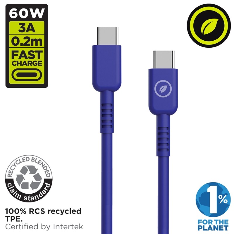 muvit for change Type C to Type C cable 3A/60W 0.2m blue