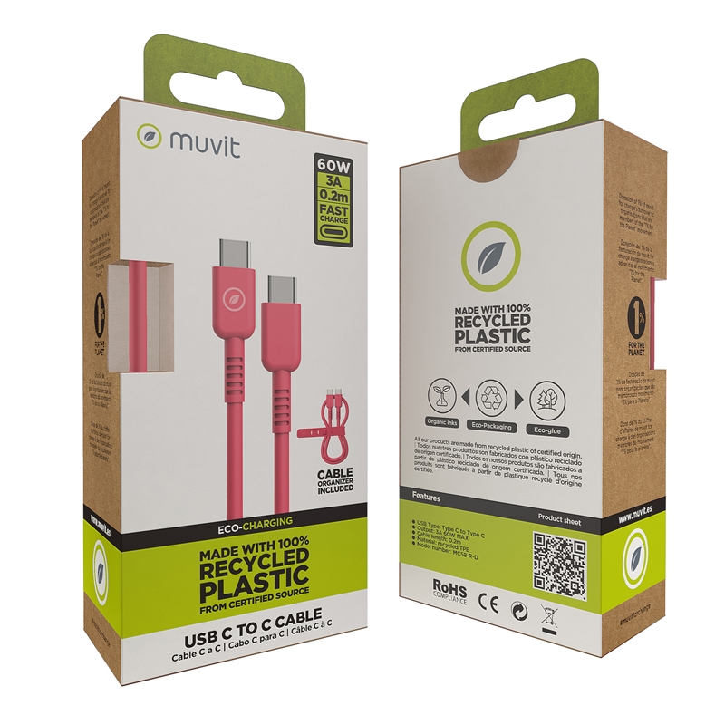 muvit for change Type C to Type C cable 3A/60W 0.2m magenta