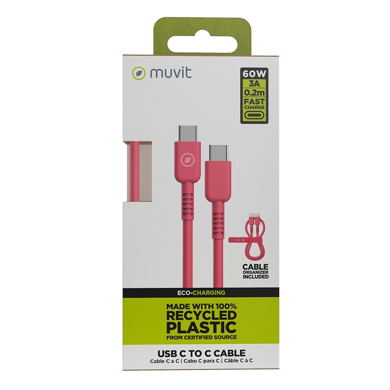 muvit for change Type C to Type C cable 3A/60W 0.2m magenta