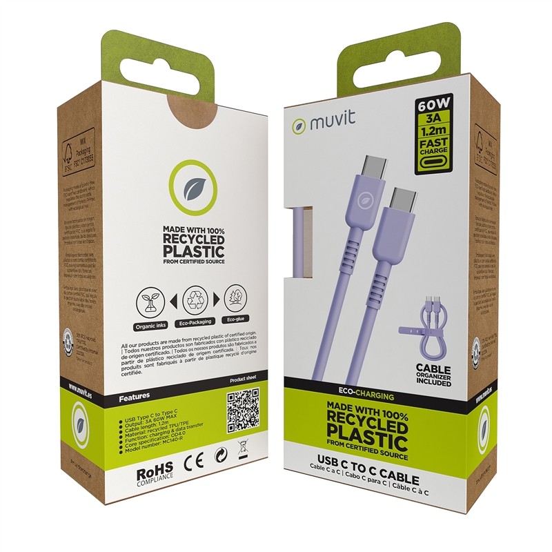 muvit for change Type C to Type C cable 3A/60W 1.2m lavender
