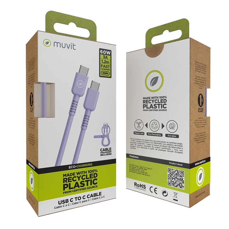 muvit for change Type C to Type C cable 3A/60W 1.2m lavender