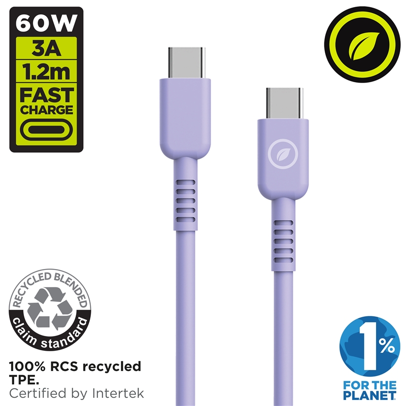 muvit for change Type C to Type C cable 3A/60W 1.2m lavender