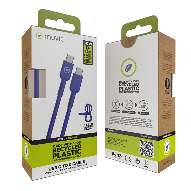 muvit for change Type C to Type C cable 3A/60W 1.2m blue