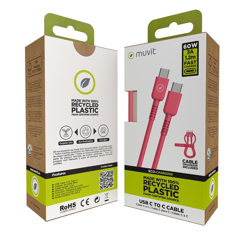 muvit for change Type C to Type C cable 3A/60W 1.2m magenta