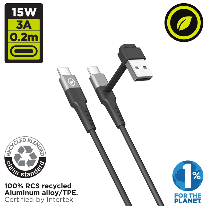 muvit for change Type C cable + USB-A to Type C 3A 15w 0,2m black