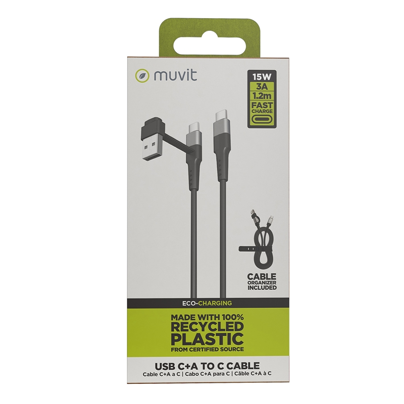 muvit for change Type C cable + USB-Ato Type C 3A 15w 1.2m  black