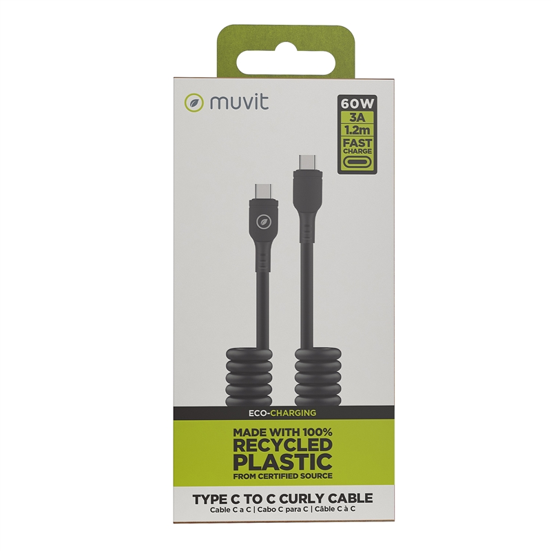 muvit for change Curly cable Type C to Type C 3A 60w 1.2m black
