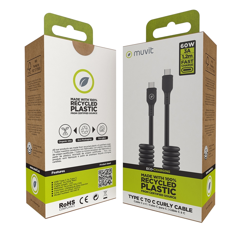 muvit for change Curly cable Type C to Type C 3A 60w 1.2m black