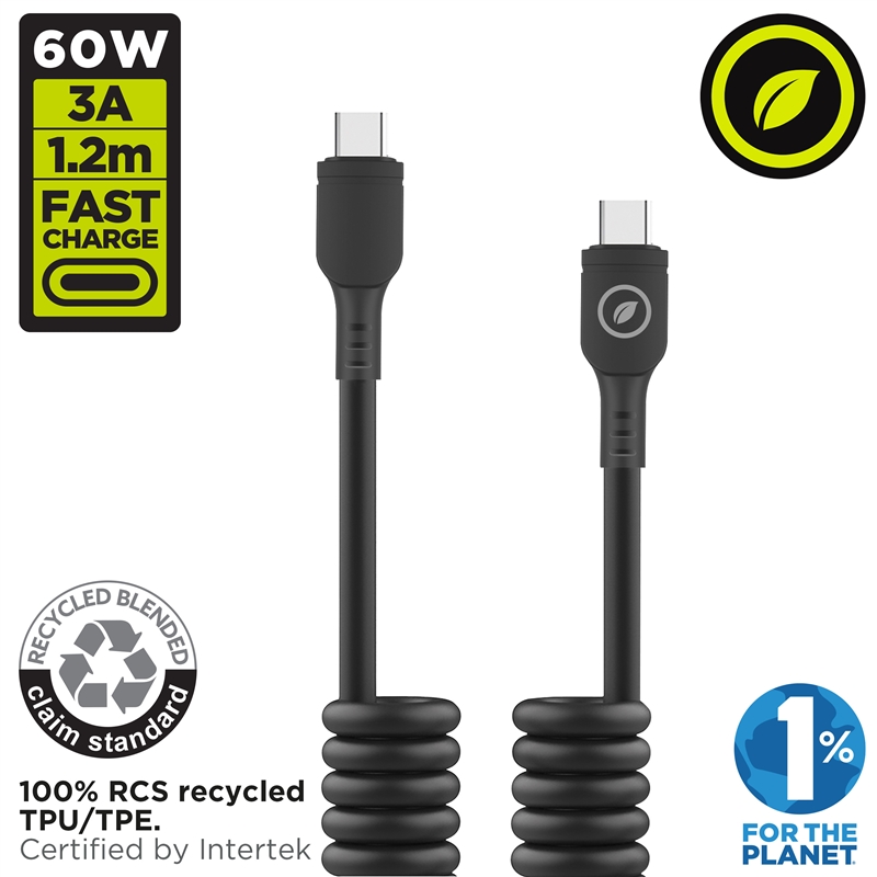 muvit for change Curly cable Type C to Type C 3A 60w 1.2m black