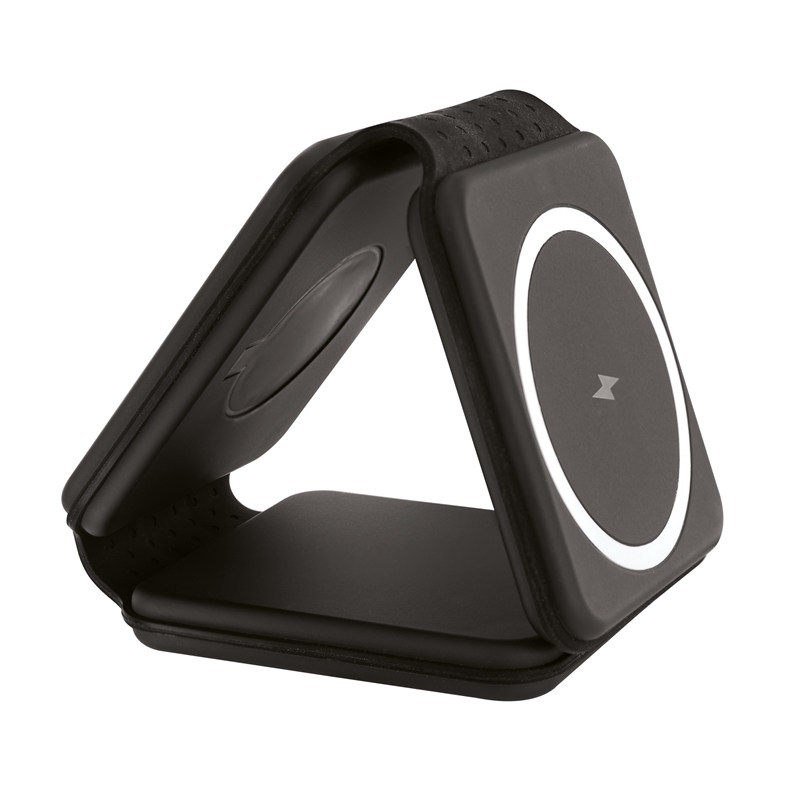 muvit for change 3 in 1 compact wireless charger with Magsafe + iWatch + Airpod foldable black