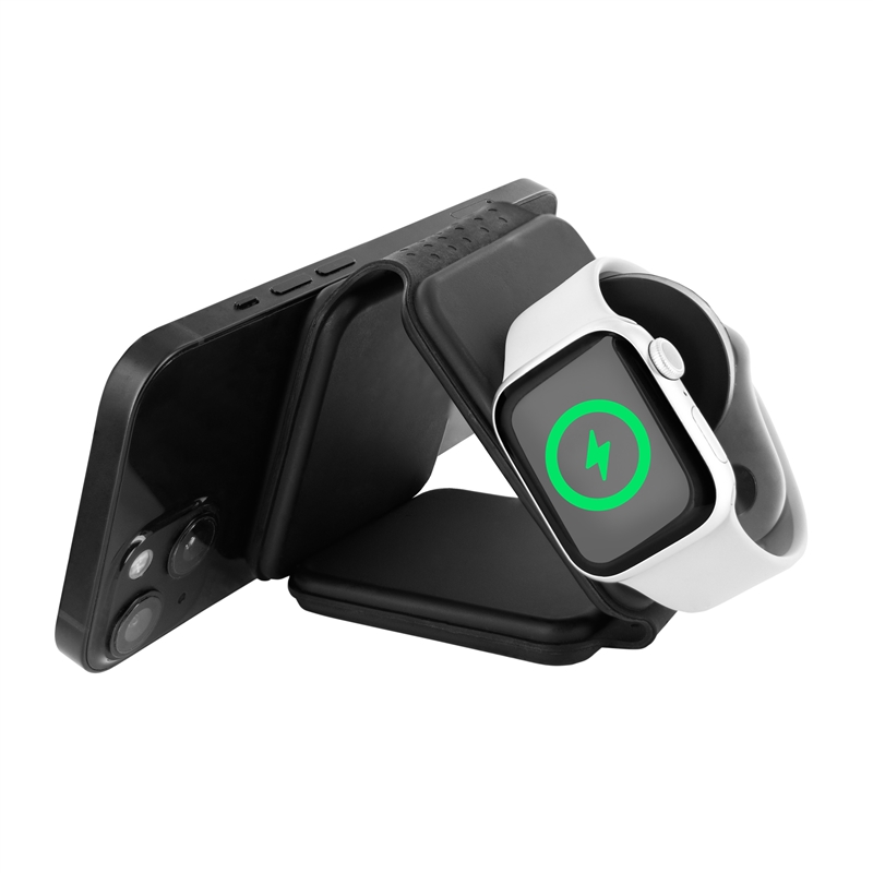 muvit for change 3 in 1 compact wireless charger with Magsafe + iWatch + Airpod foldable black