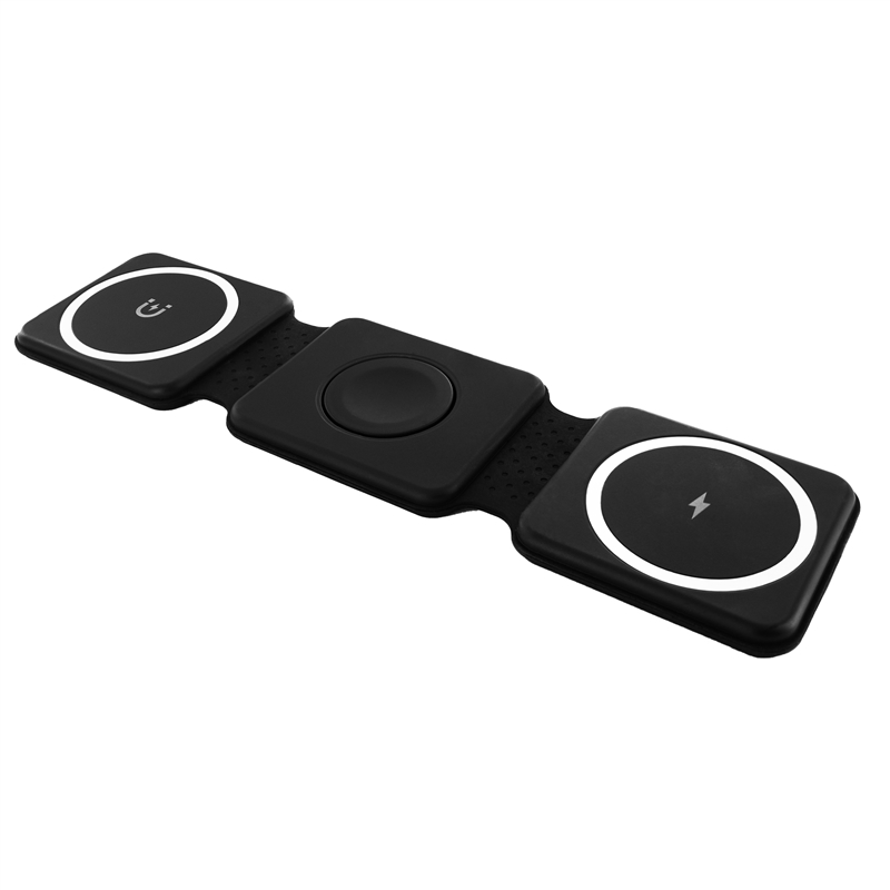 muvit for change 3 in 1 compact wireless charger with Magsafe + iWatch + Airpod foldable black