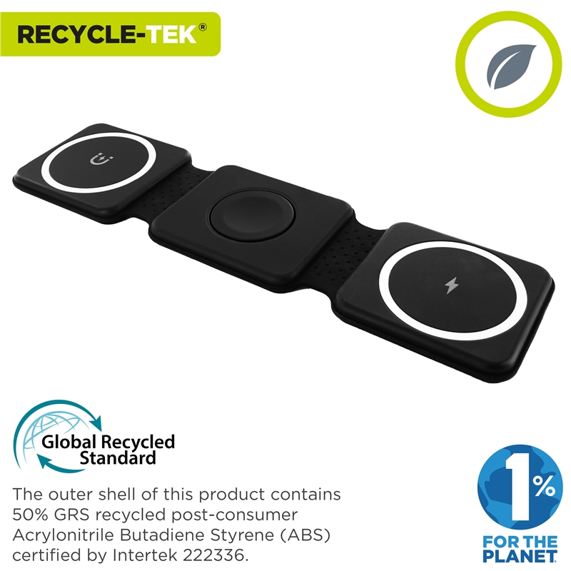 muvit for change 3 in 1 compact wireless charger with Magsafe + iWatch + Airpod foldable black