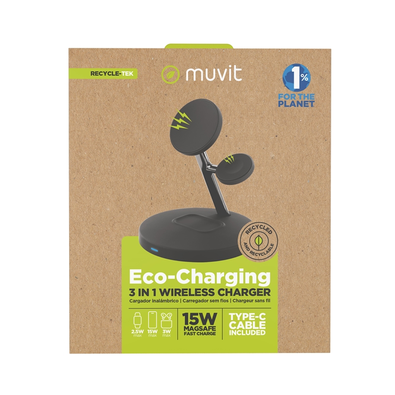 muvit for change 3 in 1 charger magsafe holder + iWatch holder + Airpod black