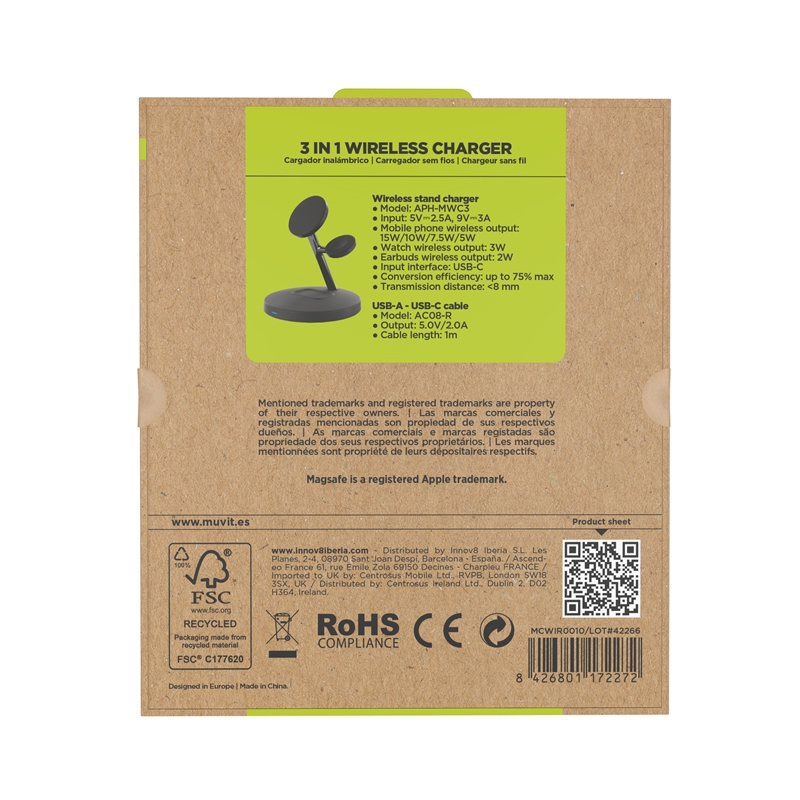 muvit for change 3 in 1 charger magsafe holder + iWatch holder + Airpod black