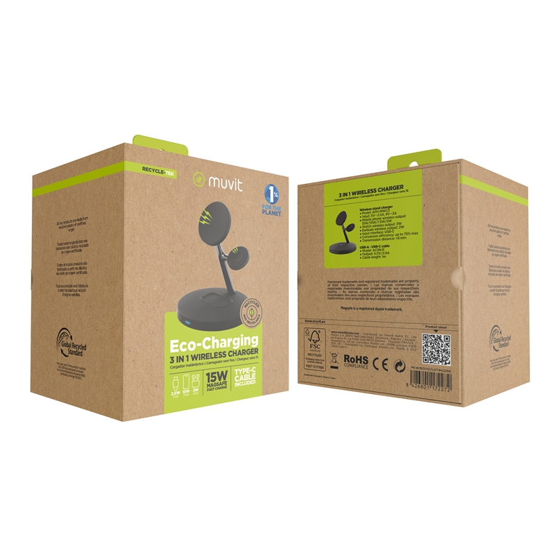 muvit for change 3 in 1 charger magsafe holder + iWatch holder + Airpod black