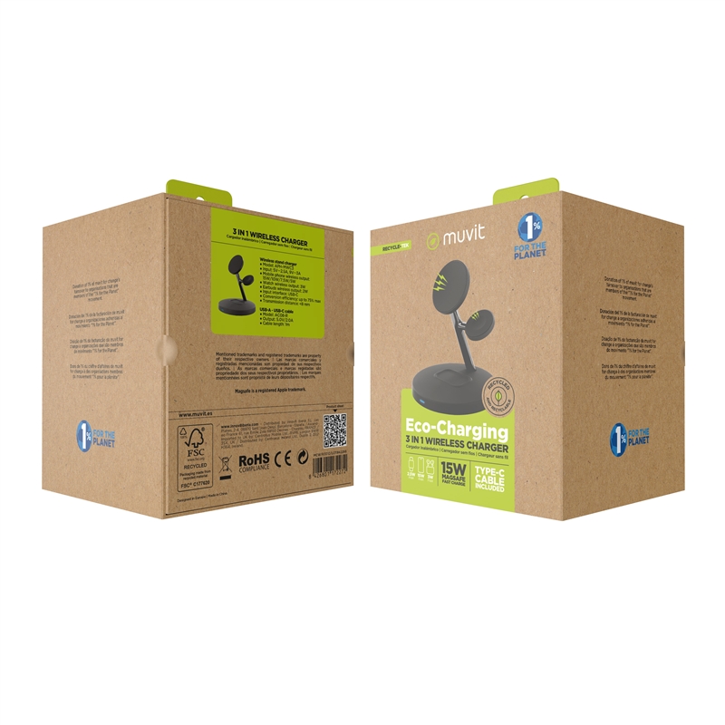 muvit for change 3 in 1 charger magsafe holder + iWatch holder + Airpod black