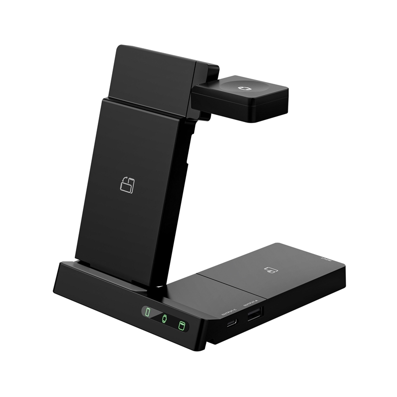 muvit for change 6-in-1 wireless charging dock foldable smartwatch + iWatch + Airpods + two USB ports A + C black