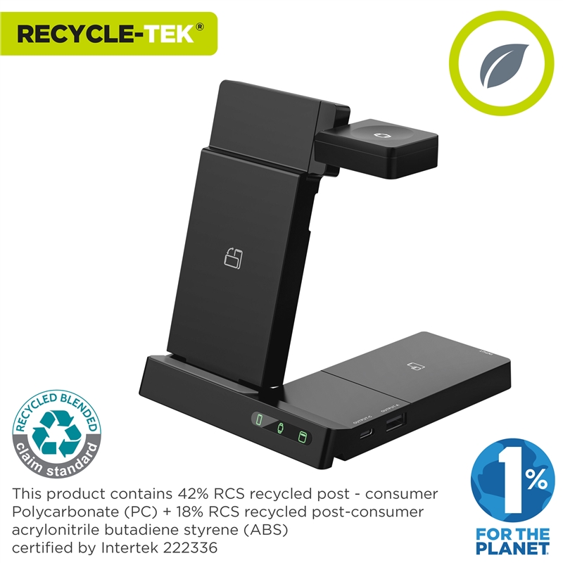 muvit for change 6-in-1 wireless charging dock foldable smartwatch + iWatch + Airpods + two USB ports A + C black