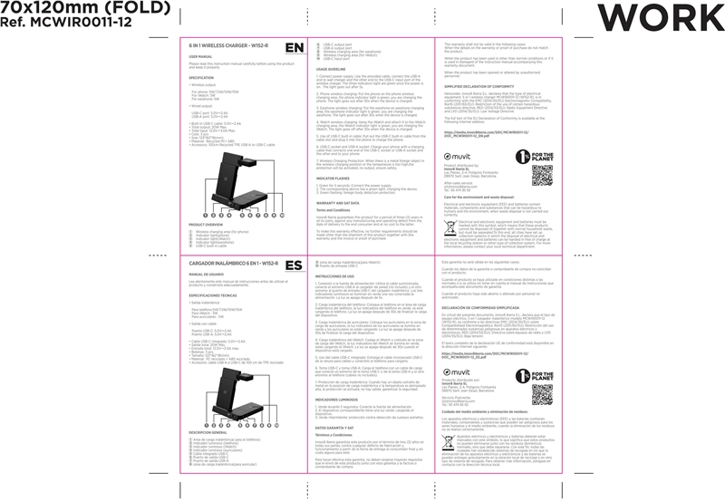 muvit for change 6-in-1 wireless charging dock foldable smartwatch + iWatch + Airpods + two USB A + C ports white