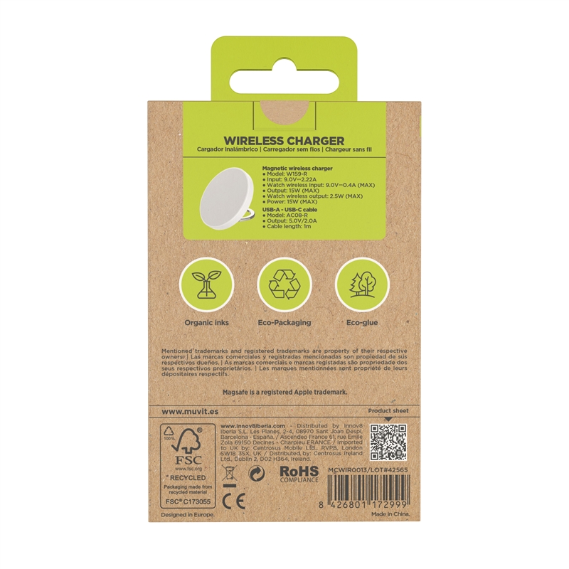 muvit for change Magsafe + iWatch + Airpods wireless 15W charger with stand and C-cable included