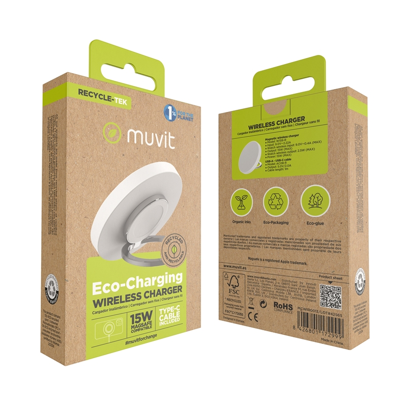 muvit for change Magsafe + iWatch + Airpods wireless 15W charger with stand and C-cable included